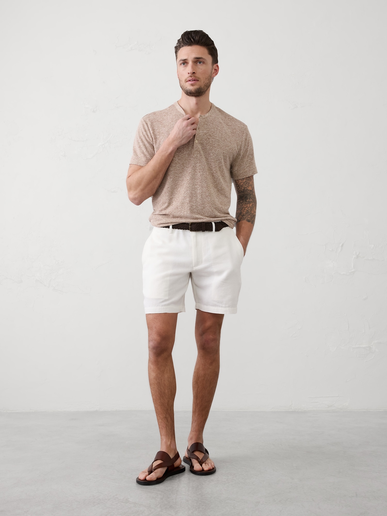 Standard-Fit Linen-Blend Henley