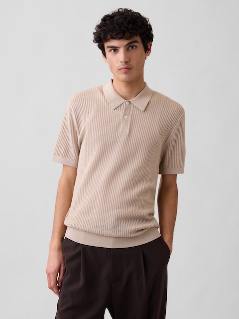 Crochet Sweater Polo Shirt