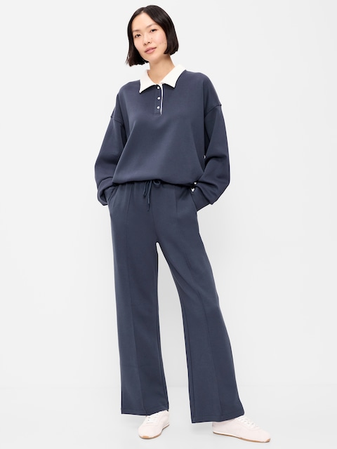 Mid-Rise Dynamic Fleece Textured Wide-Leg Sweatpants