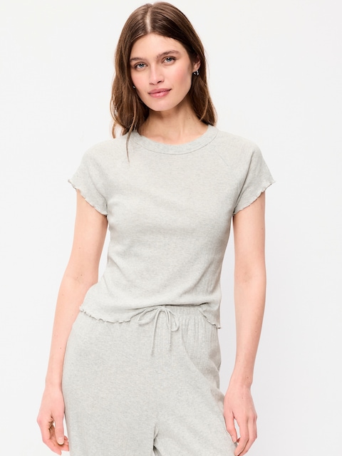 Short-Sleeve Pointelle Sleep Top