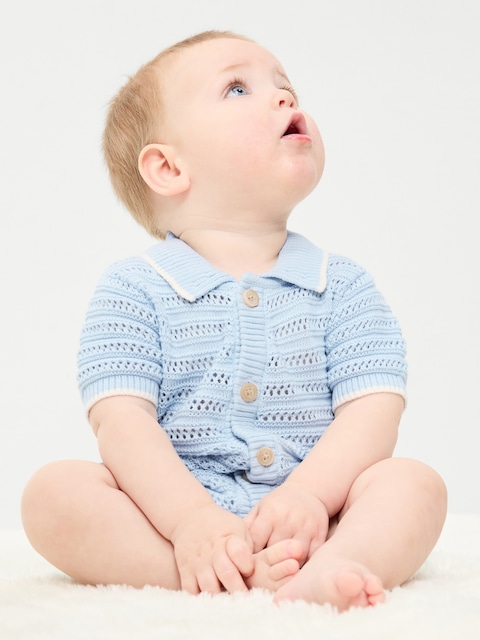 Collared Sweater-Knit One-Piece Romper for Baby