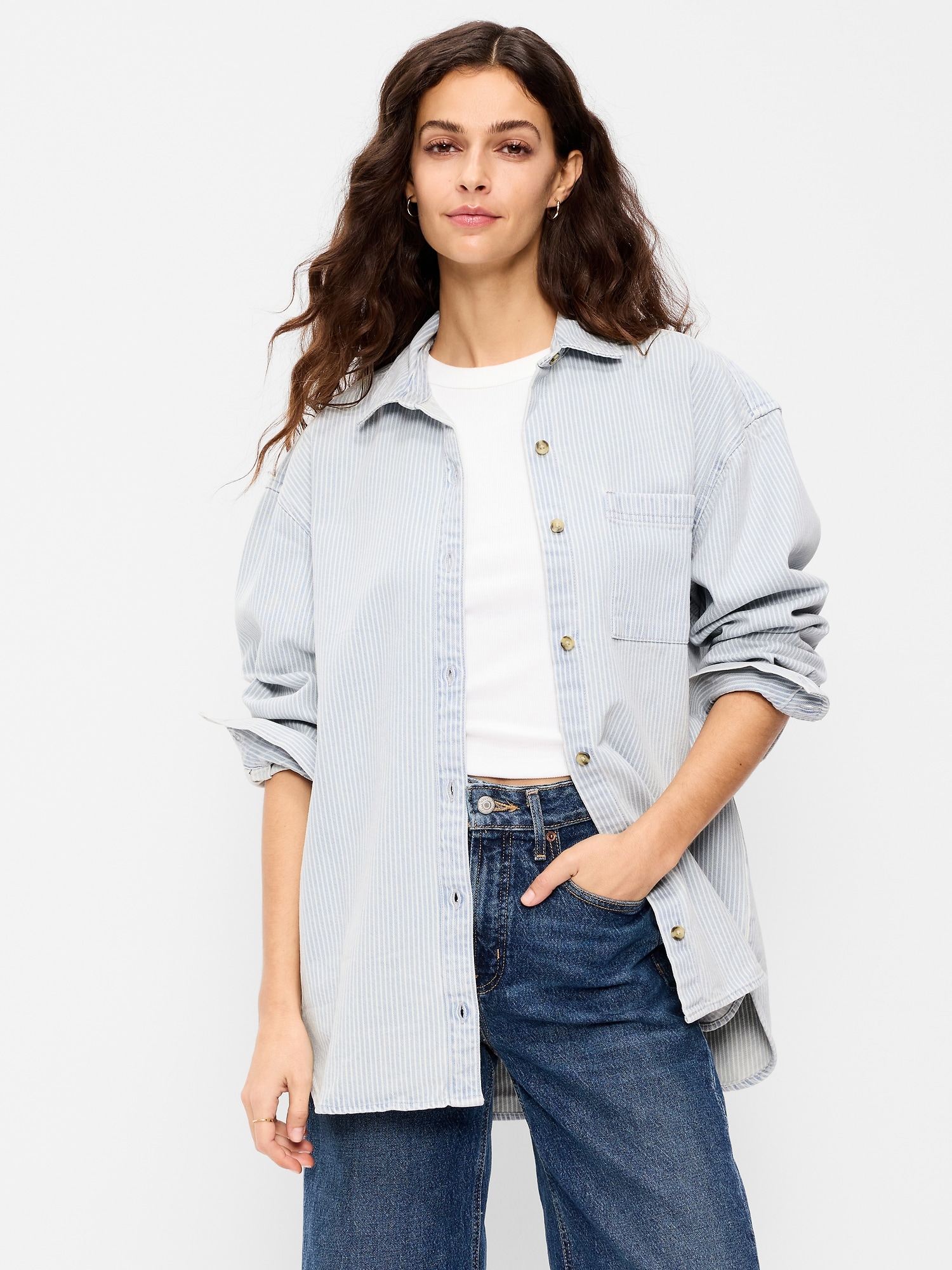 Oversized Boyfriend Button-Down Jean Shirt