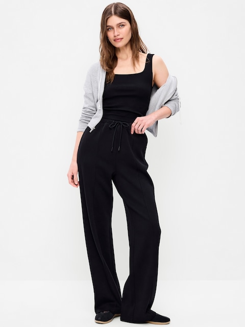 Mid-Rise Dynamic Fleece Textured Wide-Leg Sweatpants