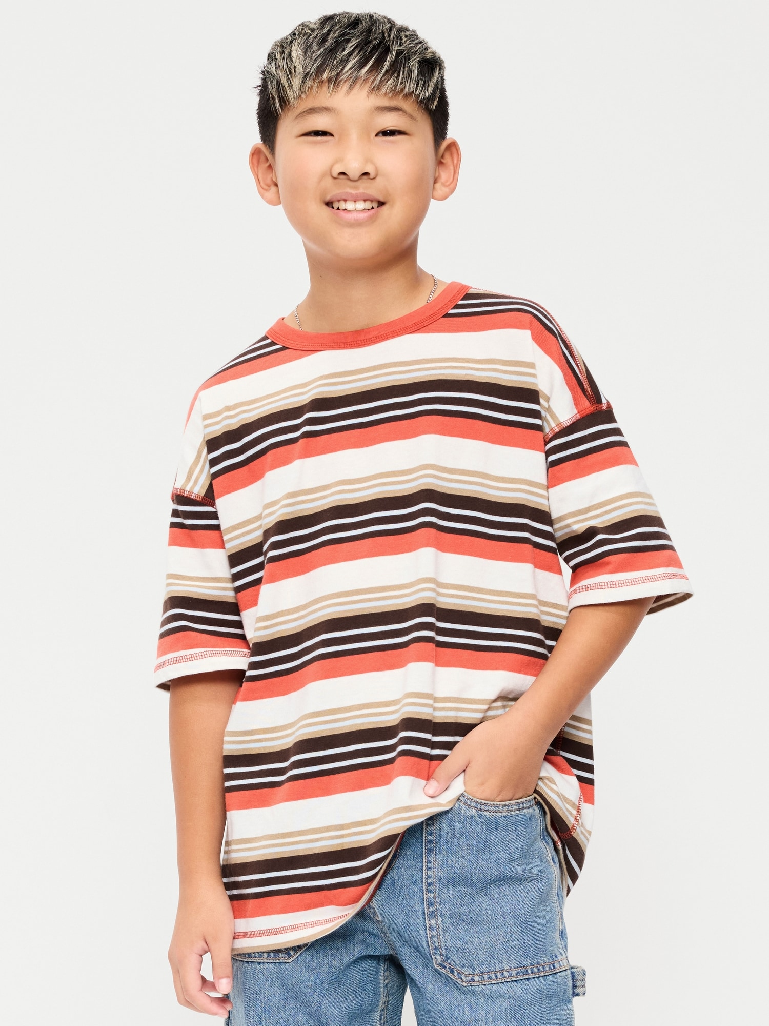 T-SHIRT SURDIMENSIONNÉ À RAYURES À MANCHES COURTES POUR GARÇON