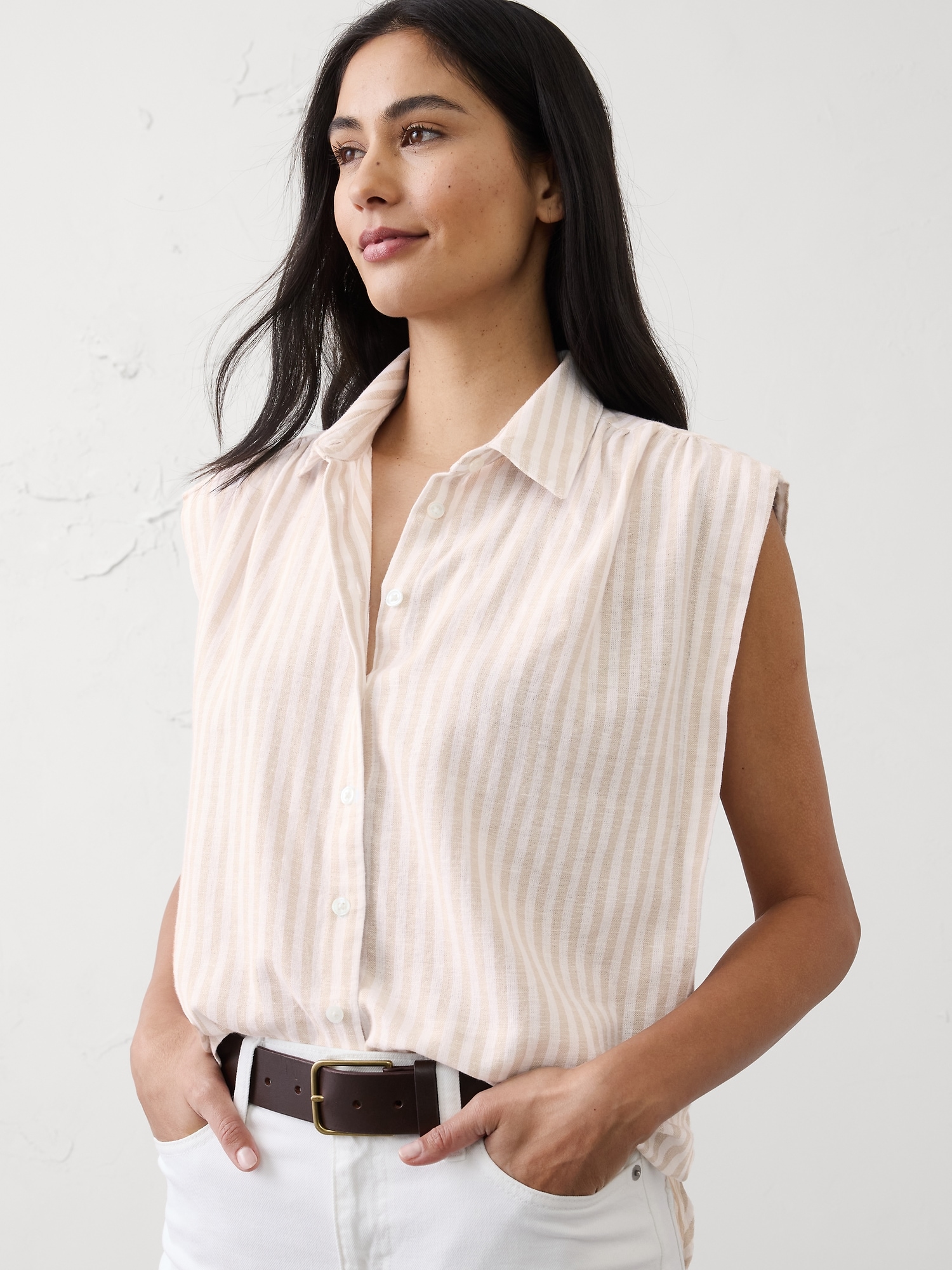 Linen-Blend Pleated Shirt