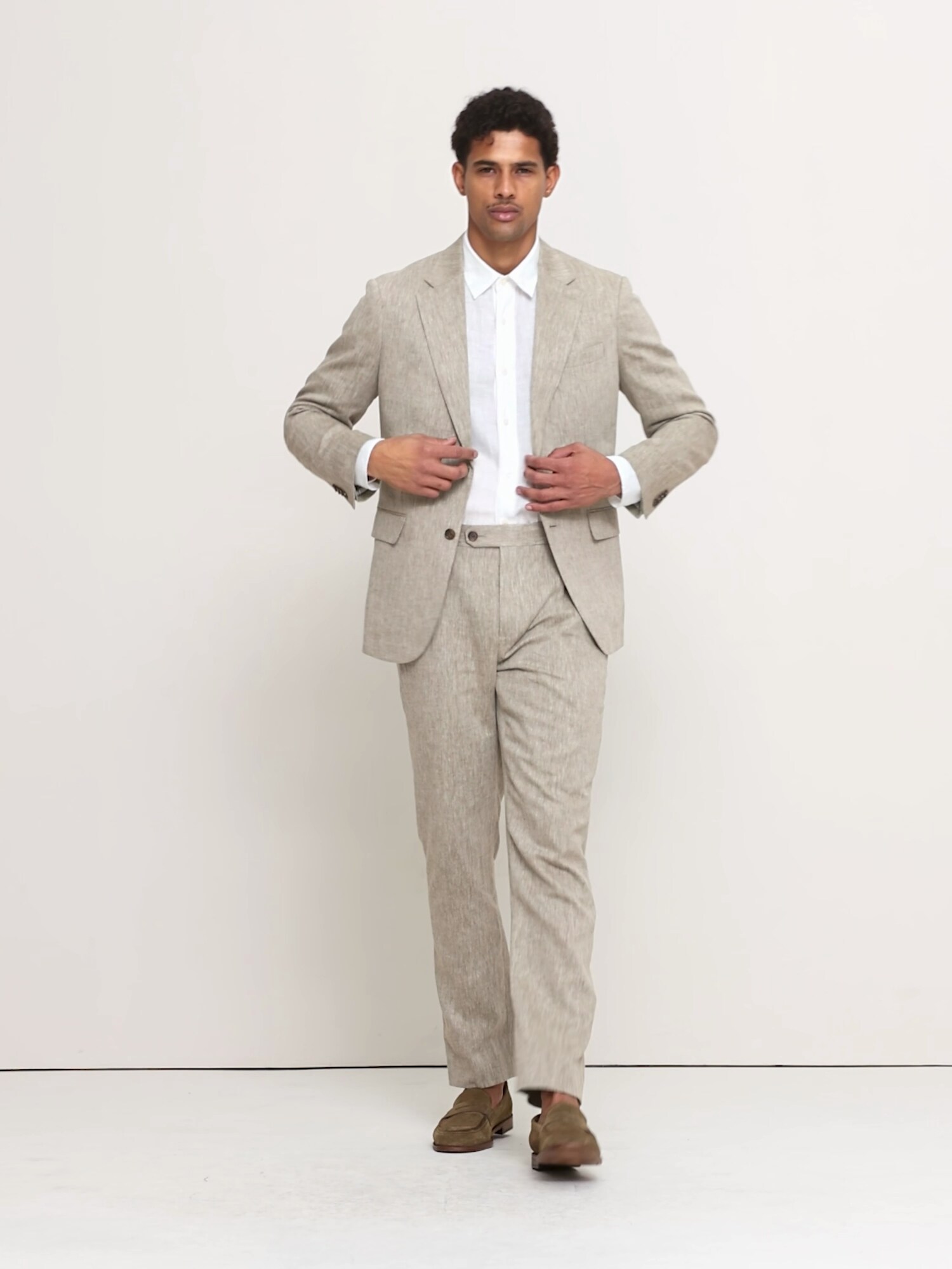 グリーン リネン コットン スーツジャケット-8