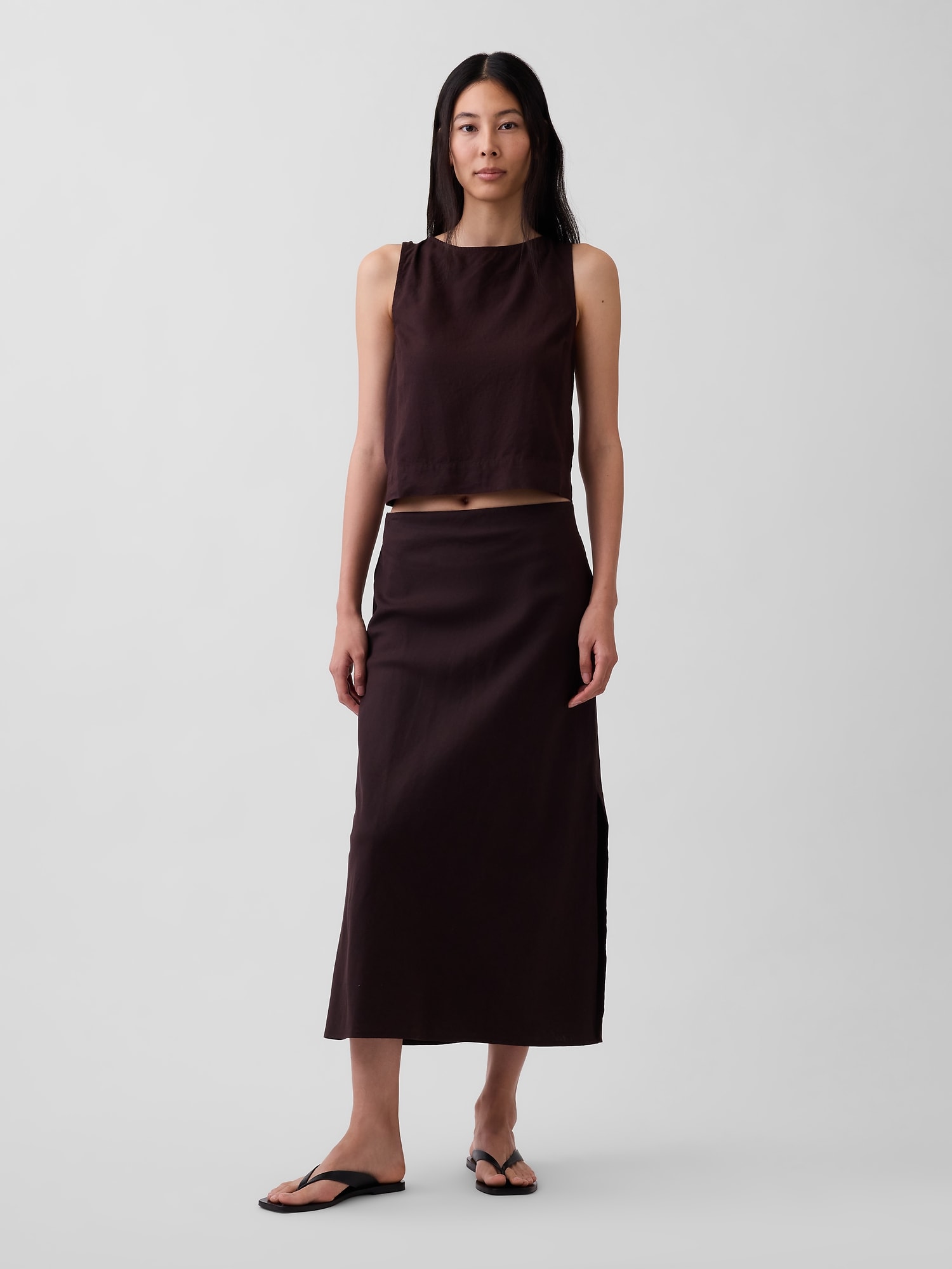 リネンブレンド クロップド シェルタンクトップ-1