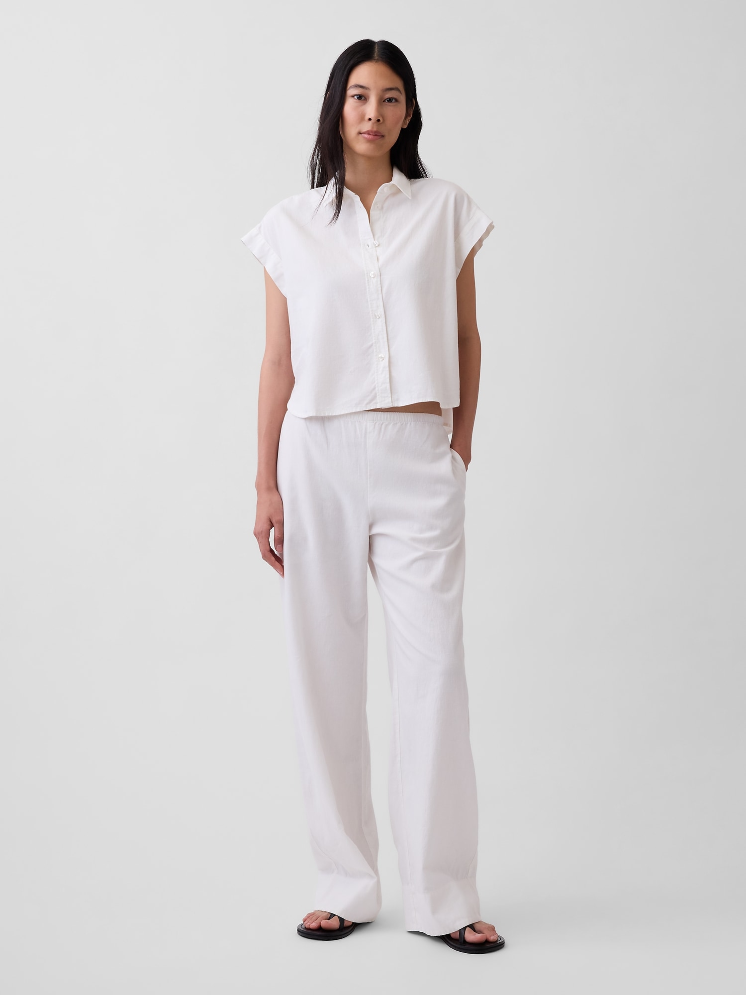 リネンブレンド オーバーサイズシャツ-1