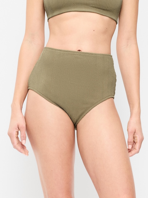 High-Waisted Ribbed Bikini Swim Bottoms