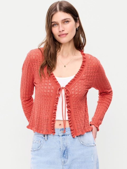 Seaside Cotton Tie-Front Cropped Cardigan