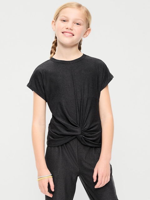CloudMotion Short-Sleeve Front-Knot T-Shirt for Girls