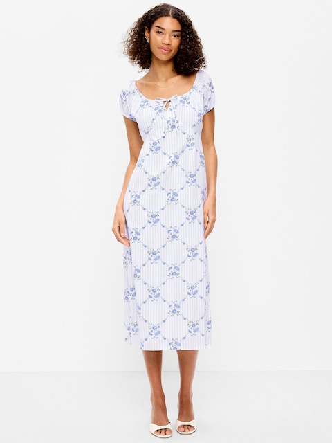 ROBE MI-LONGUE À MANCHES COURTES ET À ENCOLURE DÉGAGÉE