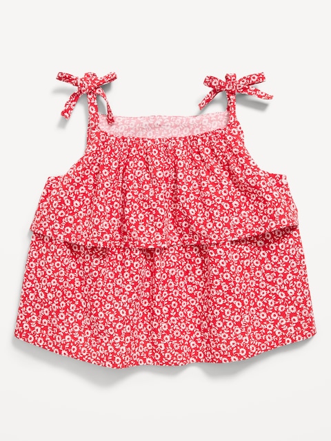 Printed Sleeveless Crinkle Tie-Strap Top for Toddler Girls