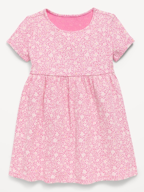 ROBE CÔTELÉE À MOTIF À MANCHES COURTES POUR TOUTE-PETITE