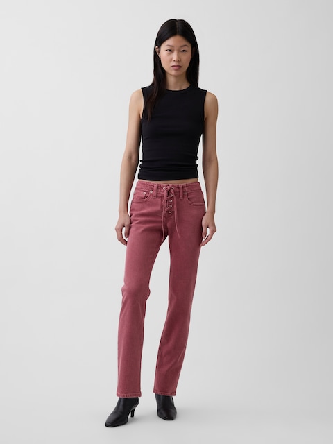 Low Rise Lace-Up '90s Slim Straight Jeans