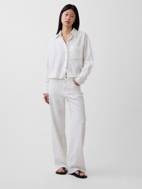 Linen-Cotton Wide-Leg Pants
