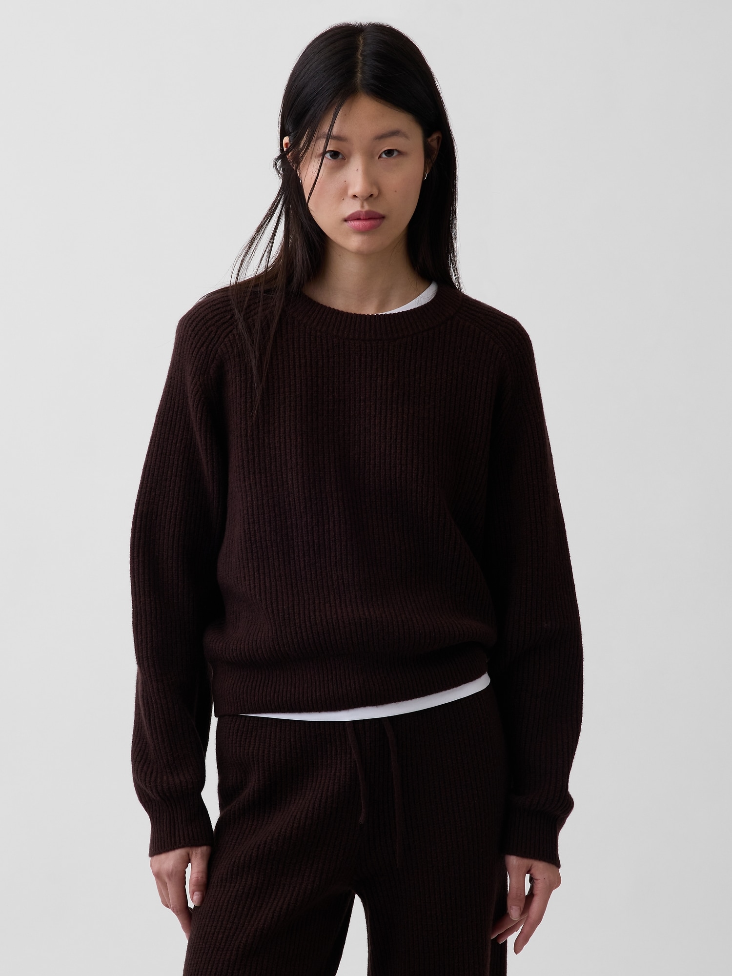 CashSoft Relaxed Shaker-Stitch Sweater