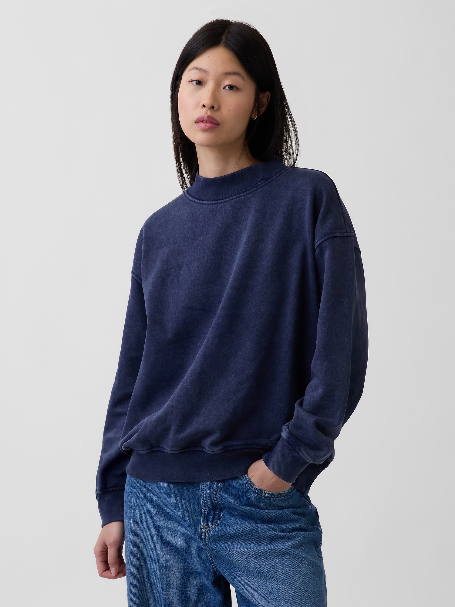 VintageSoft Oversized Mockneck Tunic Sweatshirt