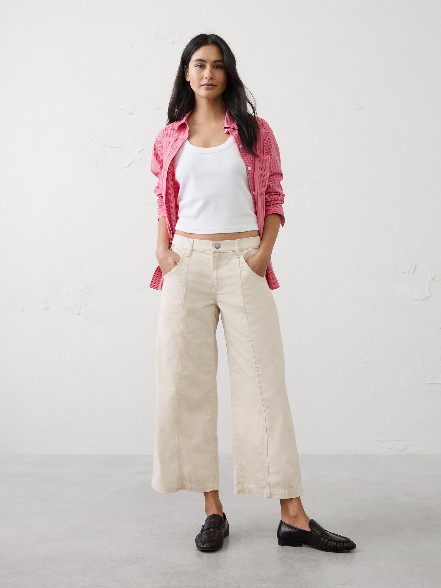 Wide-Leg Mid-Rise Summer Weight Cropped Jean
