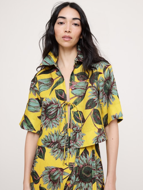 リネン タイフロント シャツ