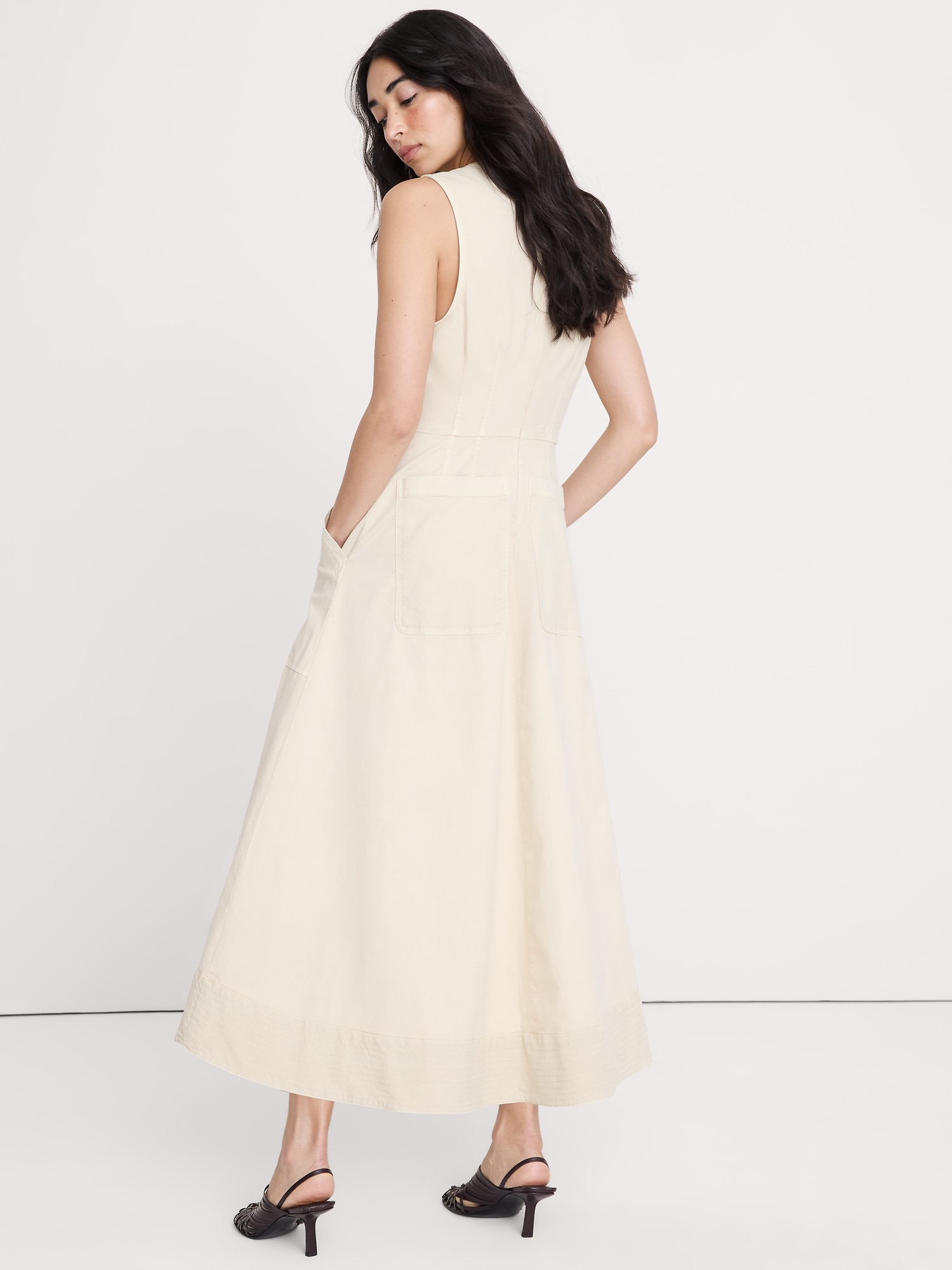 コットン キャンバス  ユーティリティポケット マキシドレス-2