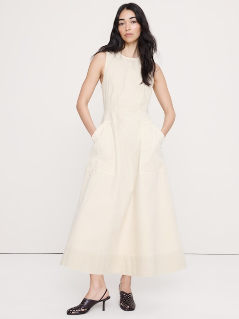 ROBE LONGUE EN TOILE DE COTON AVEC POCHE UTILITAIRE