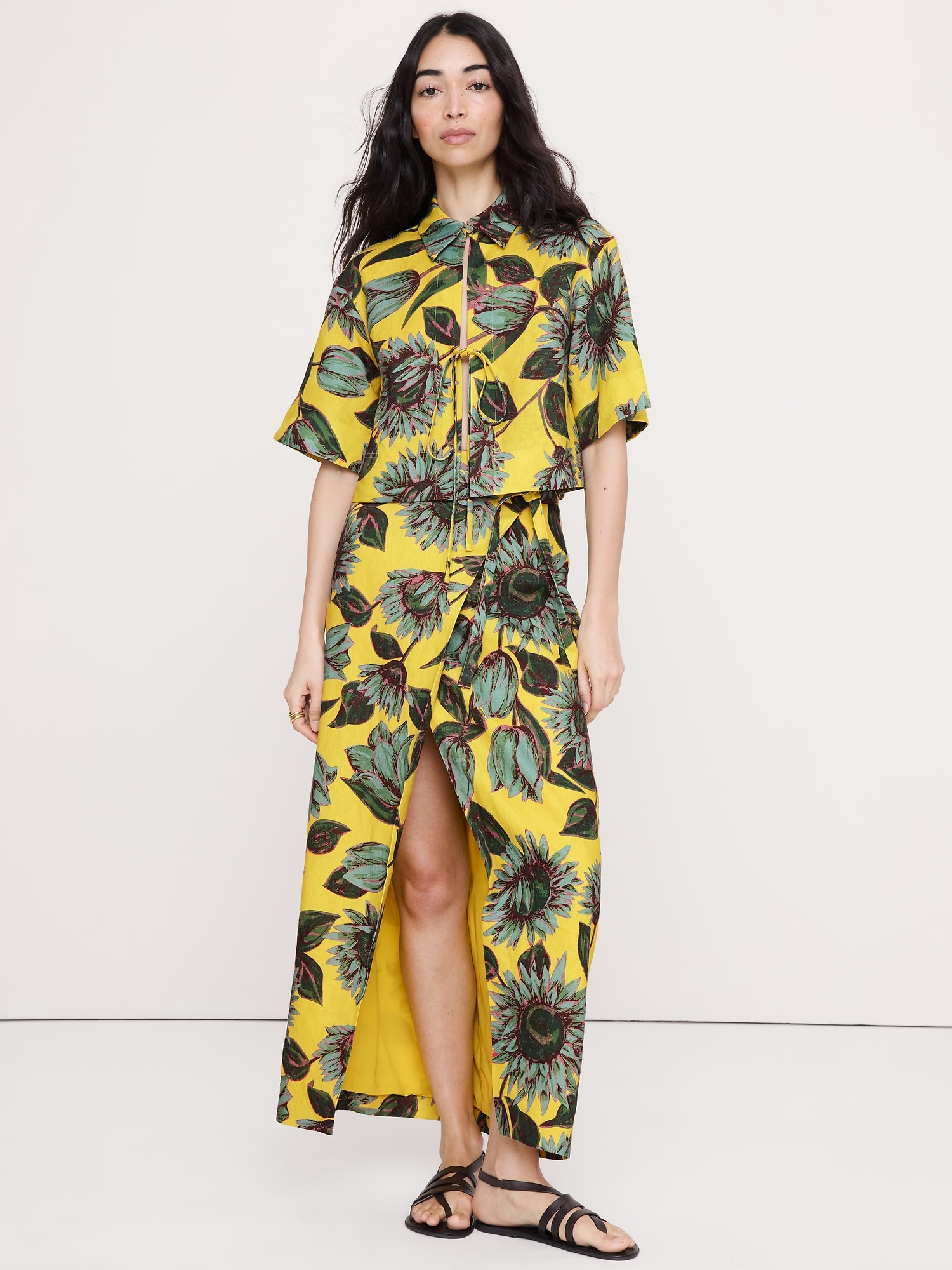 リネン タイフロント シャツ-2