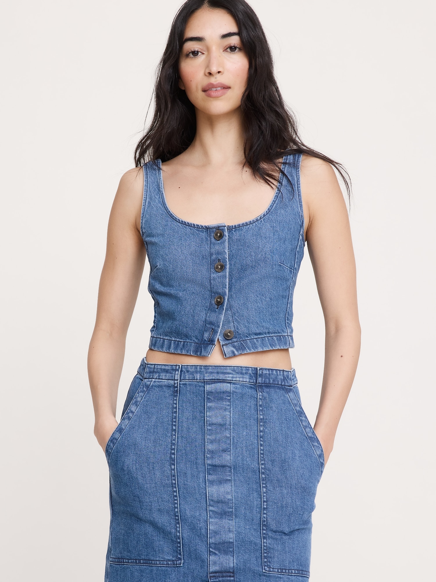 Denim Square-Neck Cropped Tank