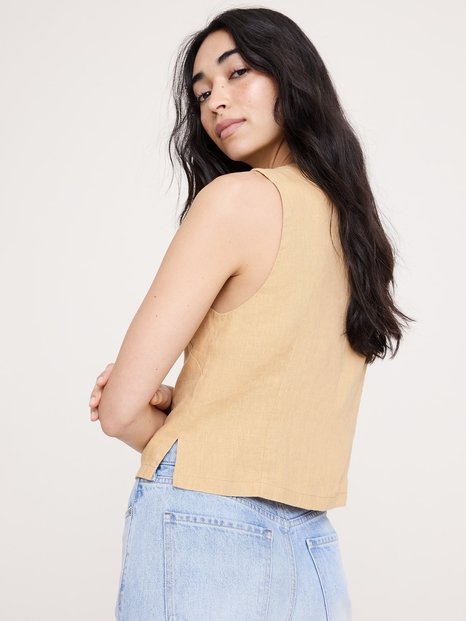 リネン レーストリム ベスト-2