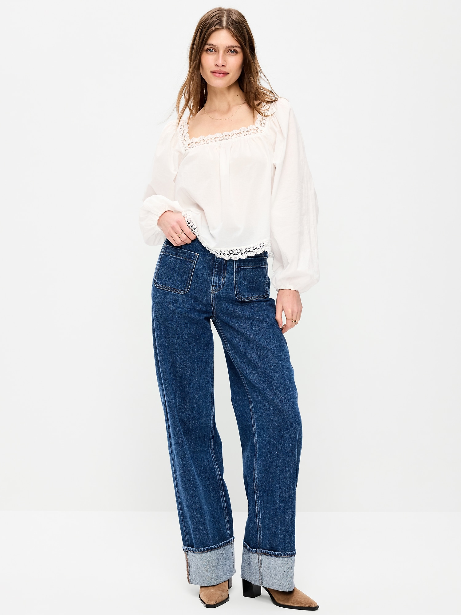 JEAN À JAMBE LARGE À REVERS ET À TAILLE TRÈS HAUTE