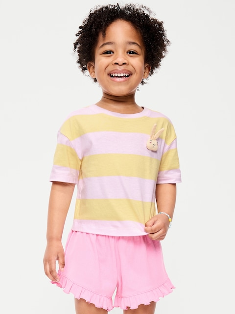 T-SHIRT DROIT À MANCHES COURTES ORNÉ D'UNE APPLIQUE POUR TOUTE-PETITE