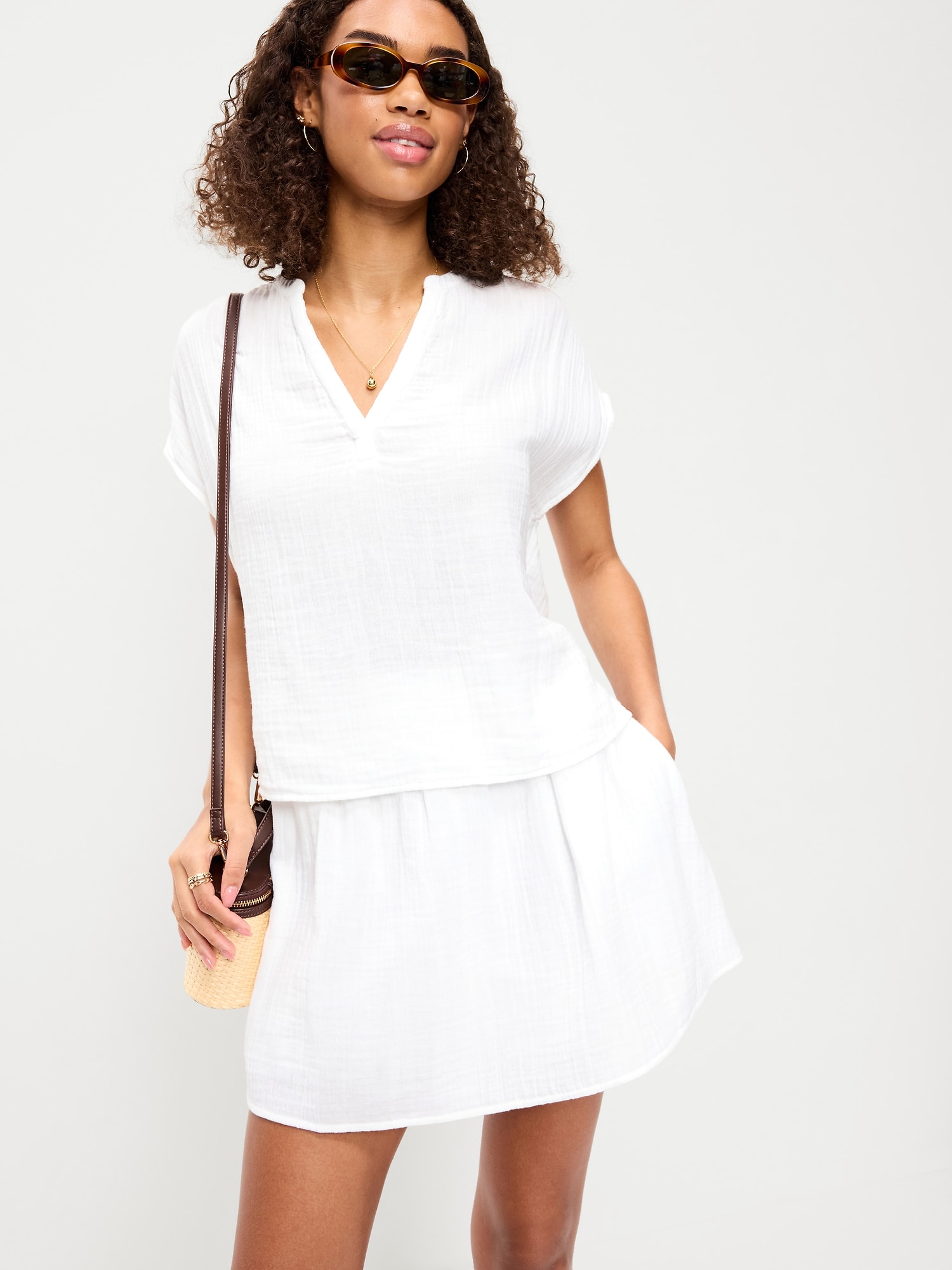 Crinkle Gauze Ruffle Waist Mini Skort | Old Navy