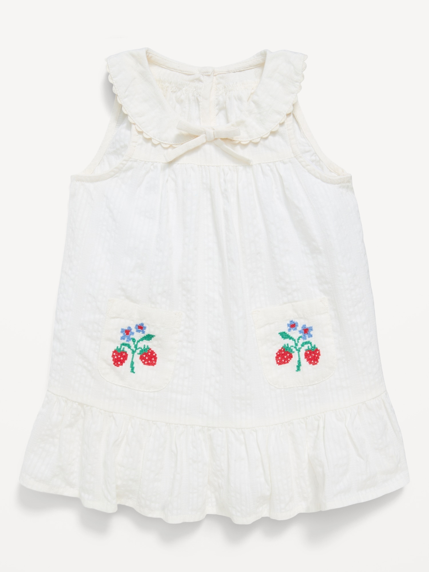 Sleeveless Collared Textured Seersucker Dress for Baby
