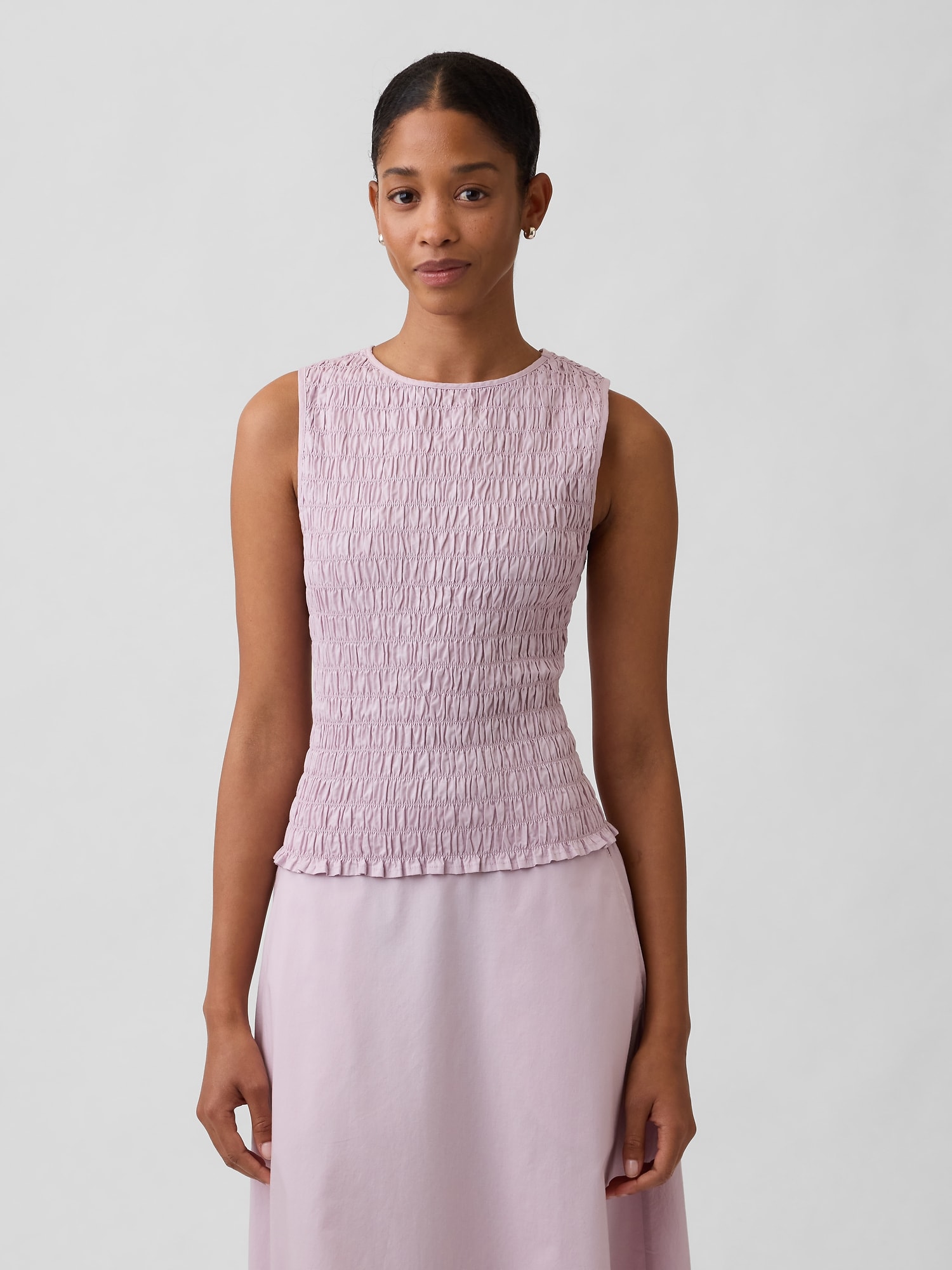 Smocked Sleeveless Boatneck Top