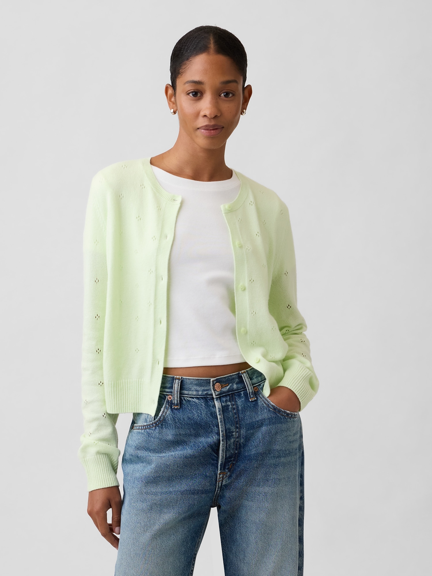 CashSoft Pointelle Cardigan