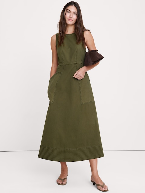 ROBE LONGUE EN TOILE DE COTON AVEC POCHE UTILITAIRE