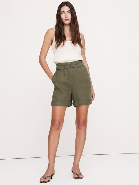 SHORT EN LIN DE 9 CM À TAILLE DOUBLE