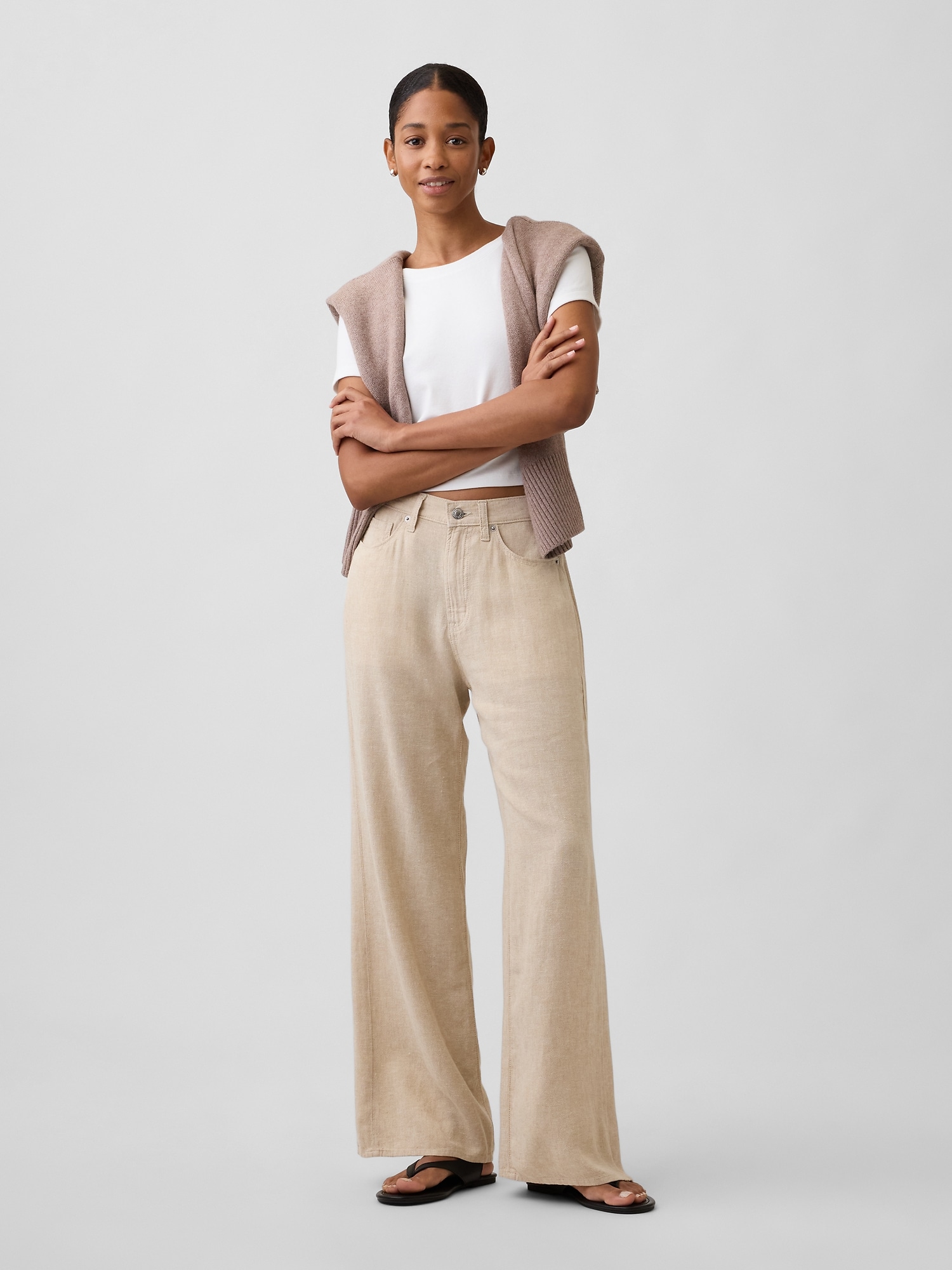 High Rise Linen-Blend Wide-Leg Pants