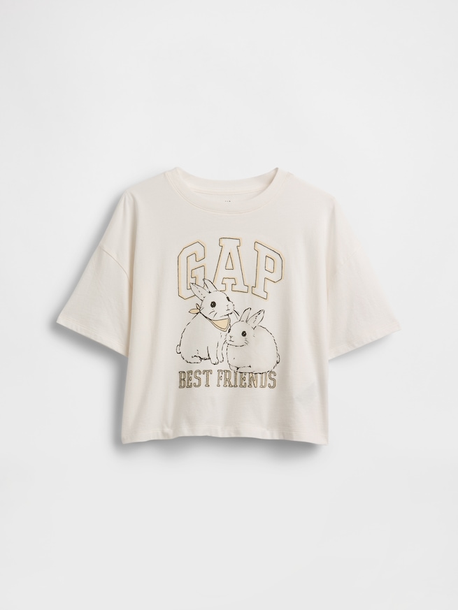 オーバーサイズ グラフィック GAPロゴTシャツ (キッズ)-1