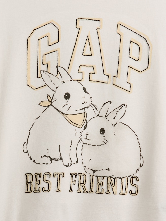 オーバーサイズ グラフィック GAPロゴTシャツ (キッズ)-3