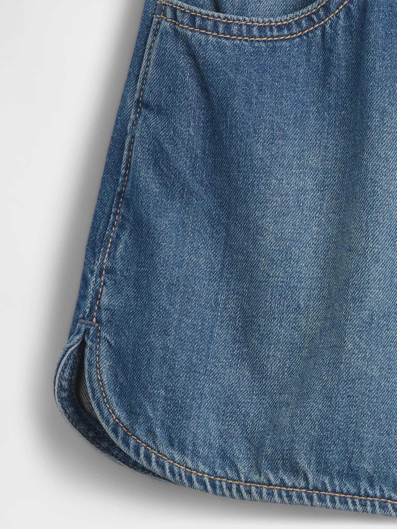 ハイライズ デニム イージーウエスト ドルフィン ショートパンツ (キッズ)-5