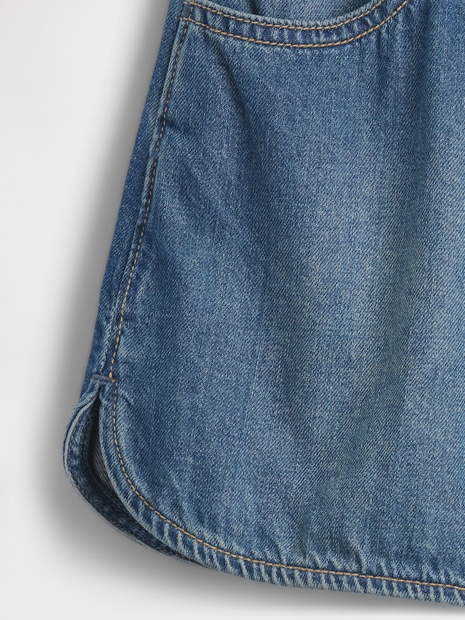 ハイライズ デニム イージーウエスト ドルフィン ショートパンツ (キッズ)-5