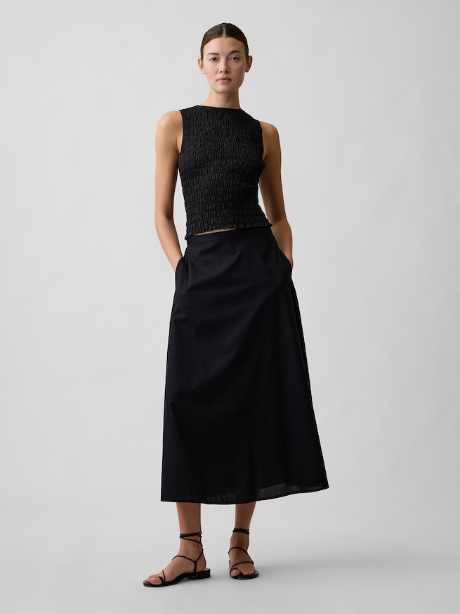 スモッキングギャザー ノースリーブ ボートネック トップス-2