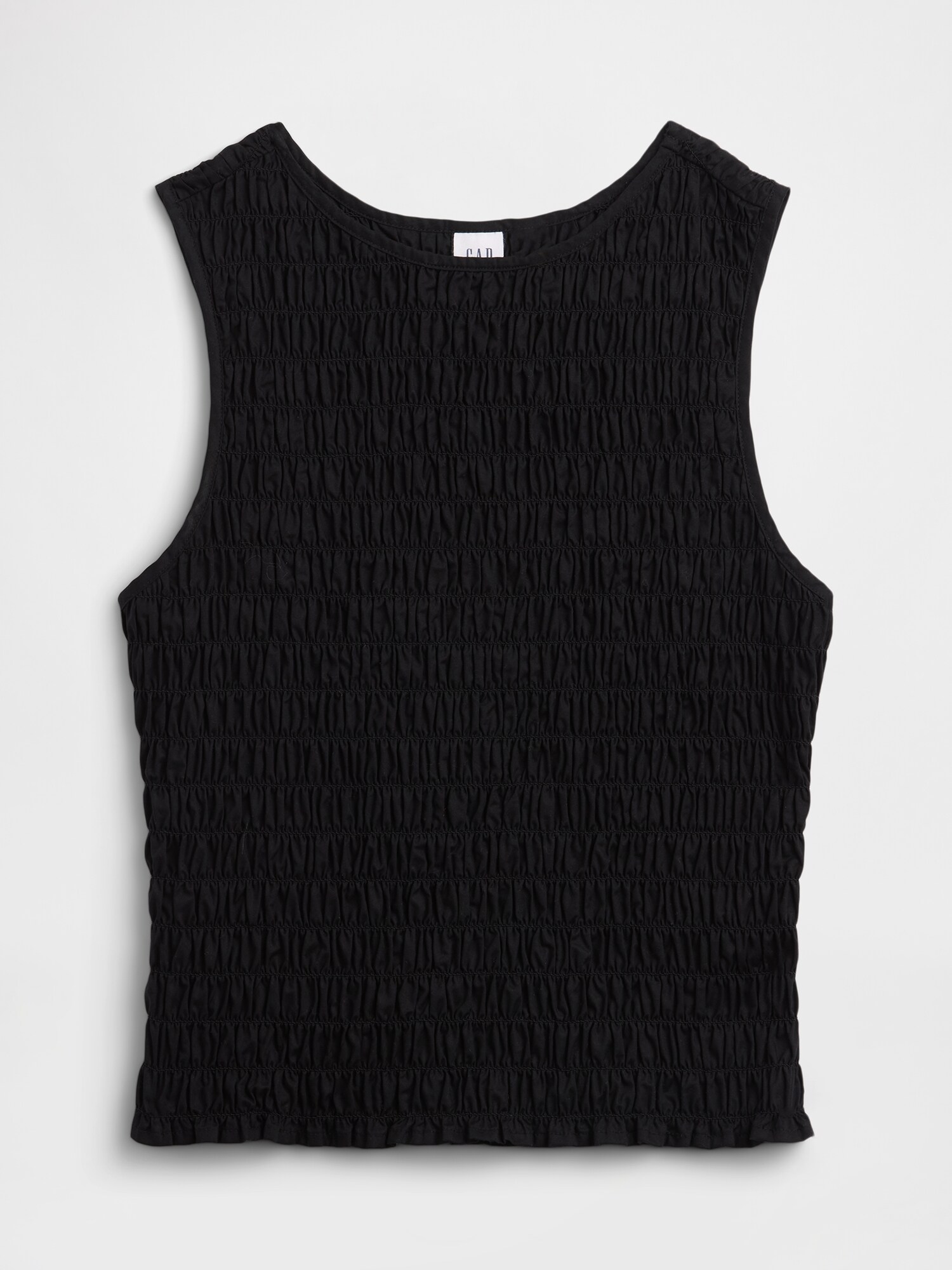 スモッキングギャザー ノースリーブ ボートネック トップス-3