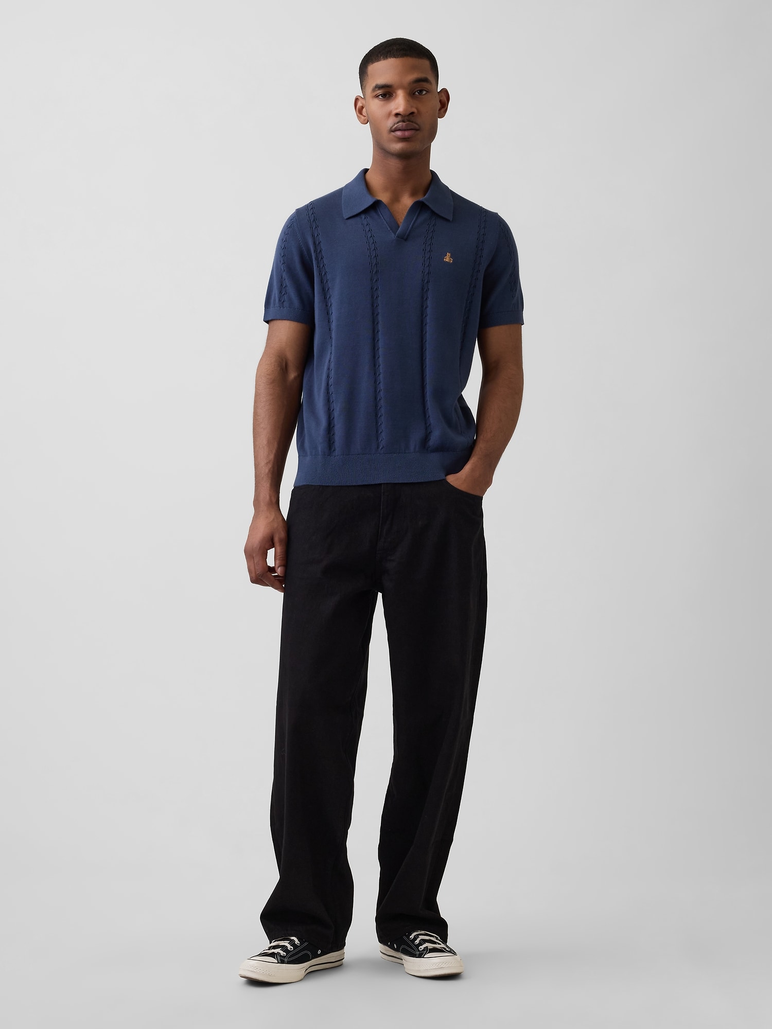 リラックス ジョニーカラー ポインテール ニットシャツ-1