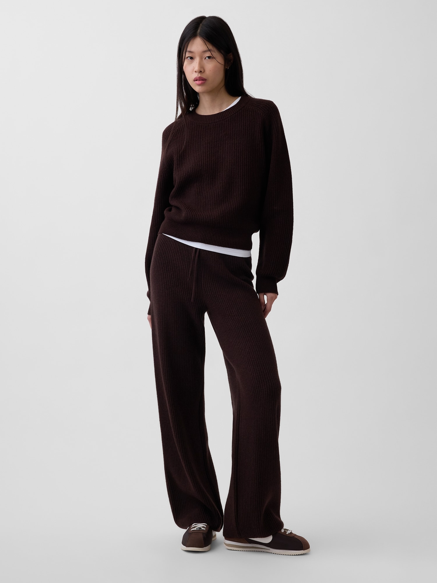 CashSoft Shaker-Stitch Sweater Pants
