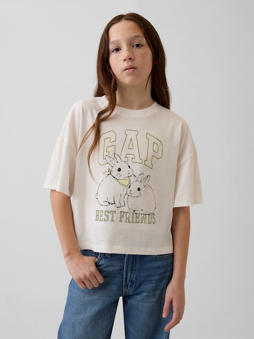 オーバーサイズ グラフィック GAPロゴTシャツ (キッズ)
