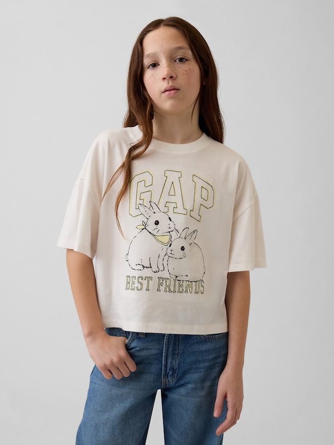 オーバーサイズ グラフィック GAPロゴTシャツ (キッズ)-0