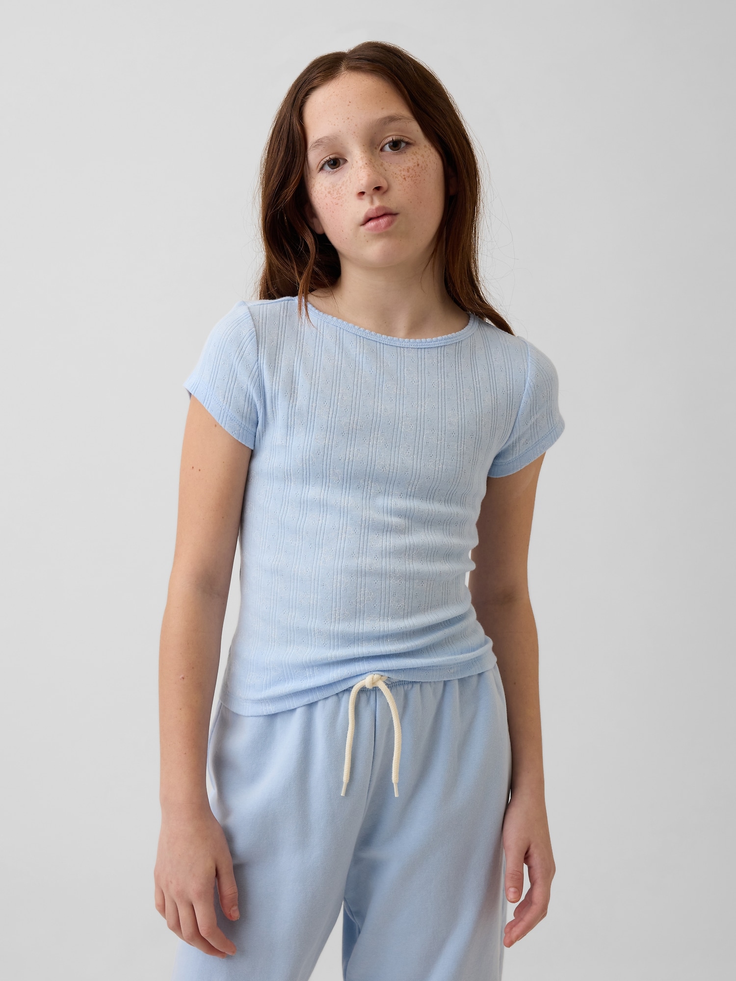 Kids Pointelle Rib Fitted T-Shirt