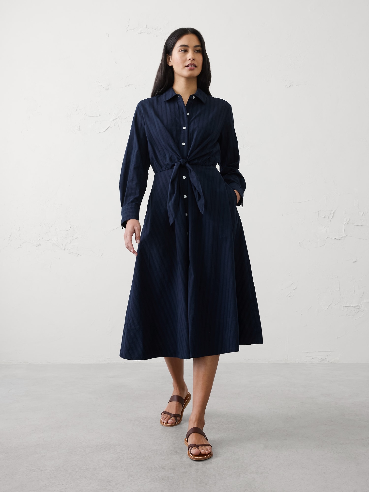 Wrap-Tie Midi Shirtdress